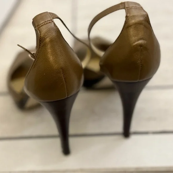 Nine West - Beige Leather Peep Toe Stiletto w Ankle Strap - size 8 - Vintage - Picture 4 of 10